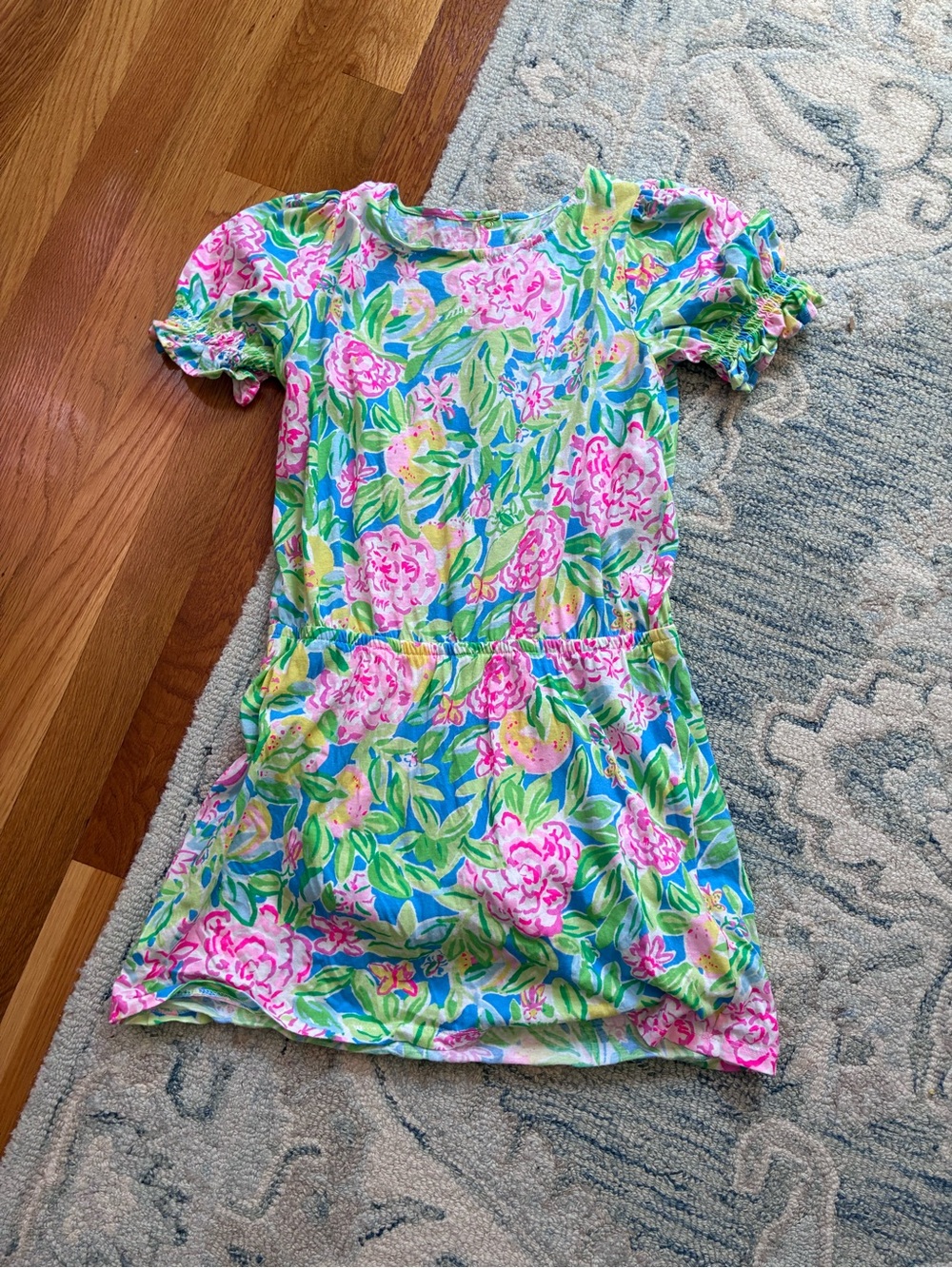 Lilly Pulitzer Girls' Floral Short Sleeve romper - Pink & Green